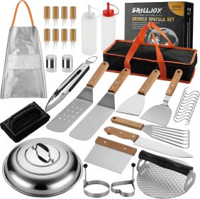 Grilljoy Griddle Accessories Set With Robust Plastic Handle, All-in-One Griddle Tools Kit For Flat Top Grills Teppanyaki Hibachi, Stainless Steel (Option: Thirty Seven PCS-Stainless Steel)